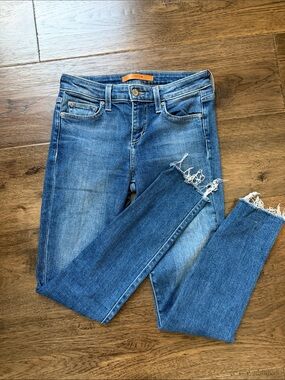 Joe's Jeans Distressed Blue Skinny Jeans with Frayed Ankles